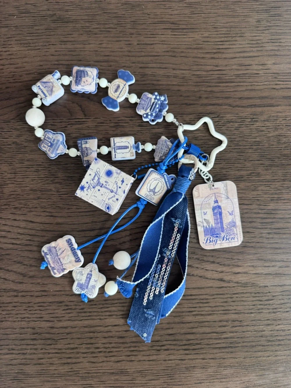 NEW Blue Travel London Paris Charm Keychain Tassel